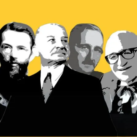 Ilustración de cuatro pensadores de la tradición liberal